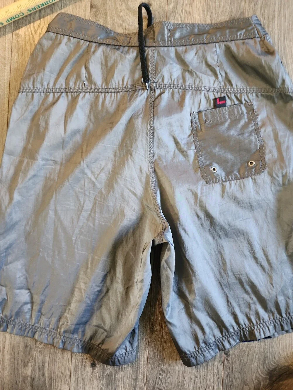 Y2k FUBU Gray Swim Board Shorts Navy Floral Print Velvet Velour Burnout Mens 36